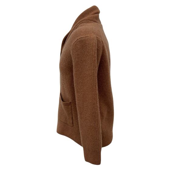 Everlane Shawl Cardigan Sweater Sz L 100% Wool Tan 5 Button Relaxed Grandpacore - Picture 5 of 11